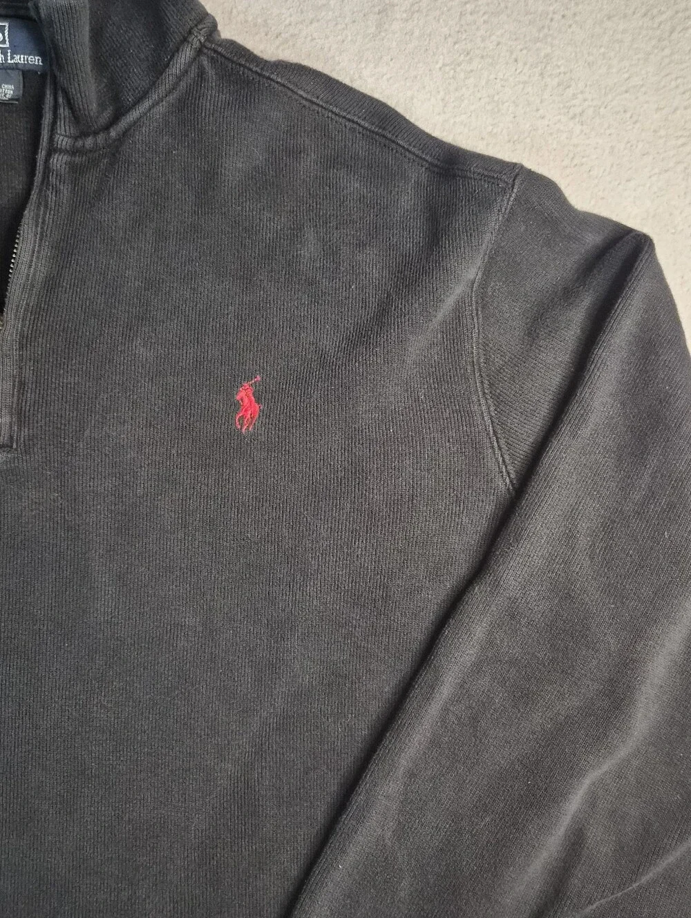 Polo by Ralph Lauren black with red embroidery quarter zip sweatshirt Size XL
